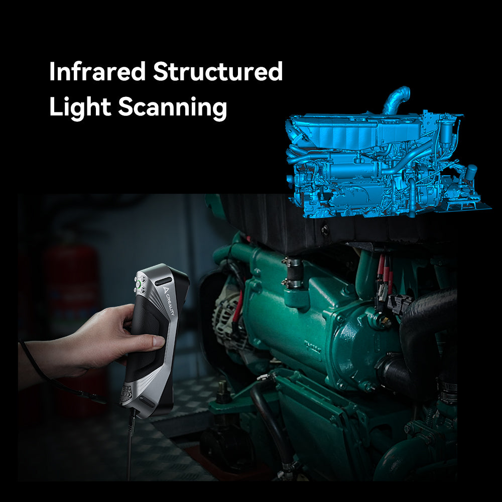 Official Creality demonstration of scanning an engine and its digital surface model