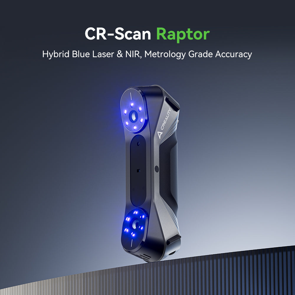 Creality CR-Scan Raptor handheld scanner with illuminated blue lights